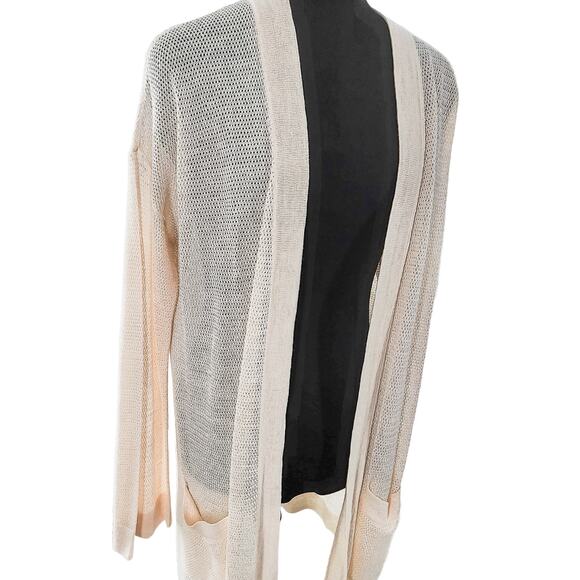 Polo Ralph Lauren Open Front Cardigan Drape Loose Knit Linen Medium Cream - Picture 2 of 12